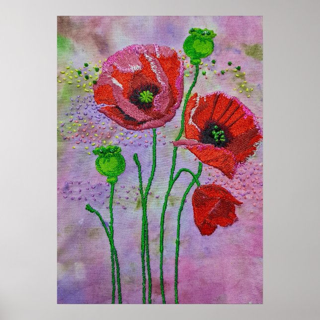 Fleurs de pavot rouge Impression d'art textile | C (Devant)