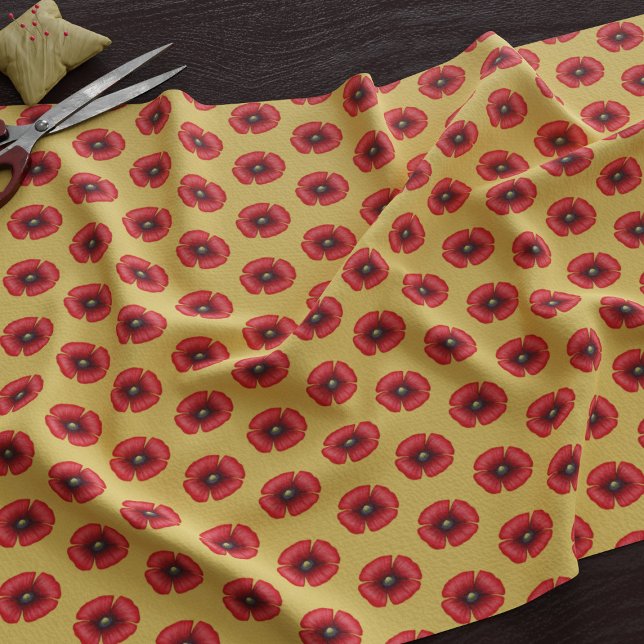 Fleurs de pavot rouge Motif sur tissu jaune (A cute poppy pattern fabric just for you)
