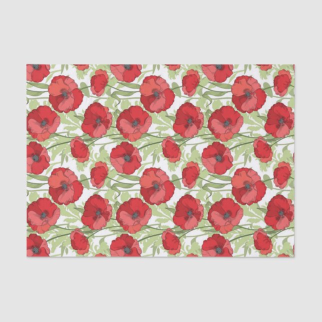 Fleurs de pavot rouge  papier de soie floral (Recto)