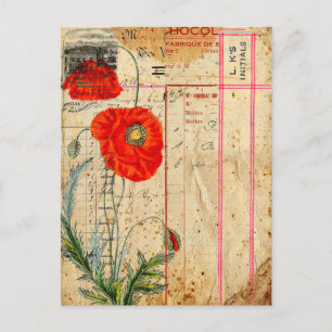 Fleurs de pavot Vintage moderne collage art Carte