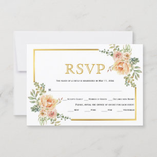 Fleurs de pêche, cadre d'or carte RSVP mariage