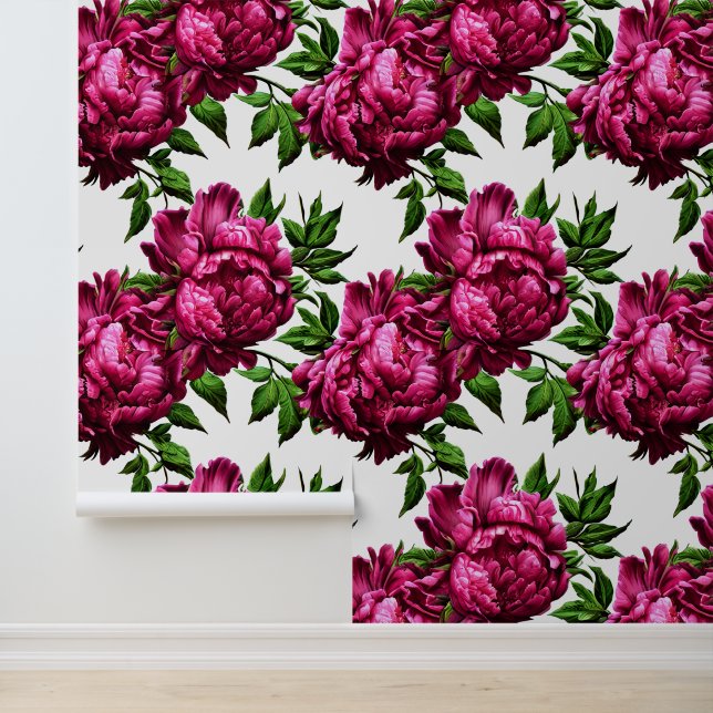 Fleurs de pivoine grand mur murale pays rose blanc (Application)