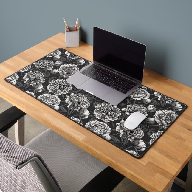 Fleurs de pivoines blanches sur gris foncé (Bureau 2)