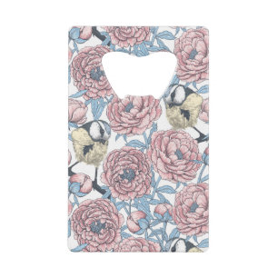 Fleurs de pivoines et oiseaux