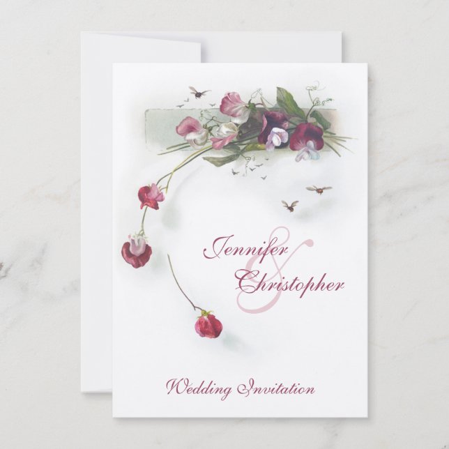 Fleurs de pois mauve rose faire-part de mariage (Devant)