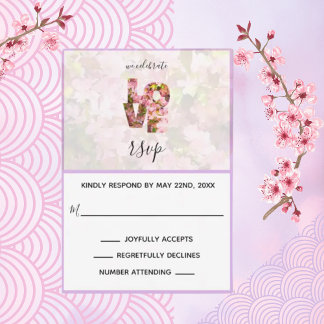 Fleurs de pommier rose lilas AMOUR Carte de répons