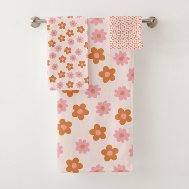 Fleurs de pop mod rétro rose et orange brûlé (En situation)