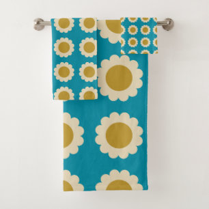 Fleurs de Pop Retro Motif Turquoise Gold