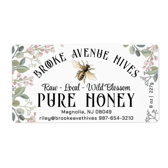 Fleurs de prairie aquarelle et Étiquette de miel d (Devant)