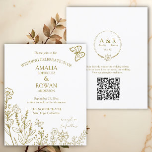 Fleurs de prairie Mariage d'or blanc Invitation bu