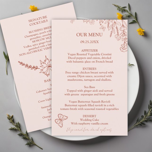 Fleurs de prairie Menu Budget Mariage Rose (Créateur téléchargé)