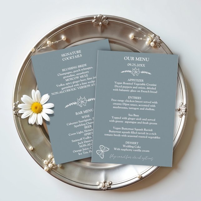 Fleurs de prairie Menu Mariage gris bleu (Créateur téléchargé)
