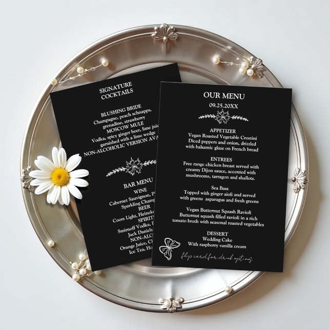Fleurs de prairie Menu Mariage noir et blanc (Créateur téléchargé)