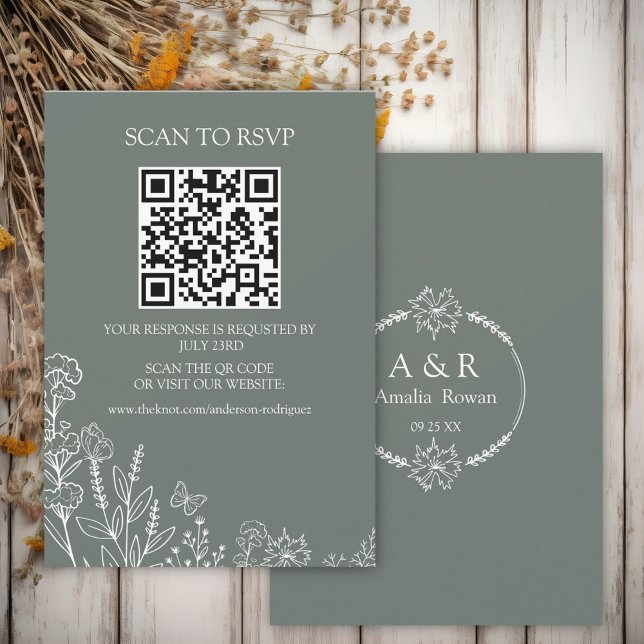 Fleurs de prairie Sirocco Green Scan QR carte RSVP (Créateur téléchargé)