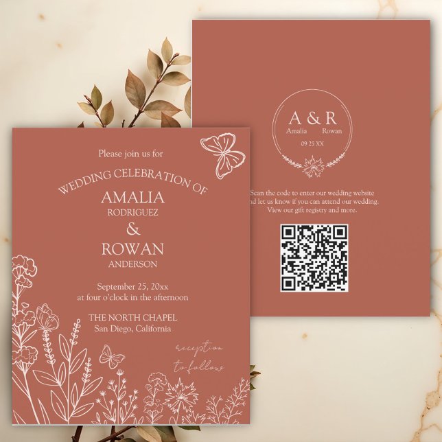 Fleurs de prairie Terracotta Mariage Invitation bu (Créateur téléchargé)