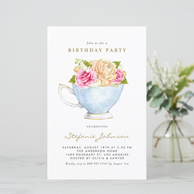Fleurs de printemps à Teacup Invitation de fête d' (Debout devant)