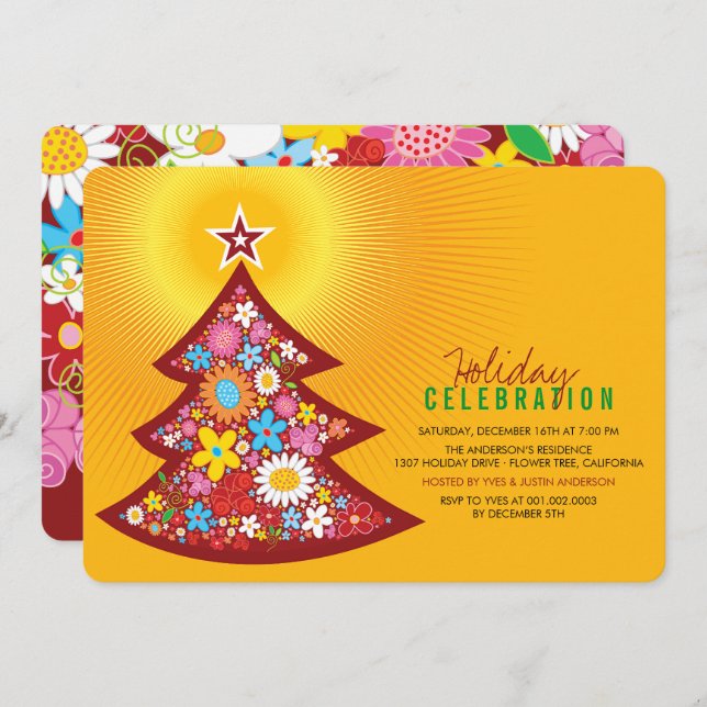 Fleurs de printemps Arbre de Noël Invitation de fê (Devant / Derrière)