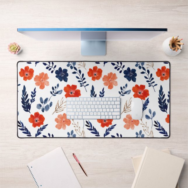 Fleurs de printemps bleu et rouge Aquarelle Botani (Bureau 1)
