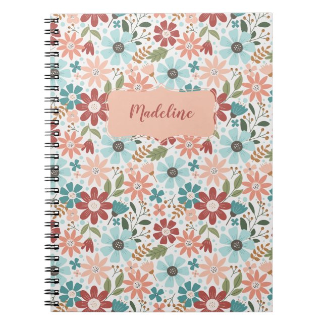 Fleurs de printemps Carnet floral en Pêche et bleu (Devant)
