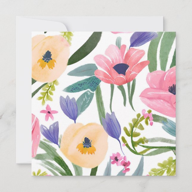 Fleurs de Printemps | Carte aquarelle florale past (Devant)