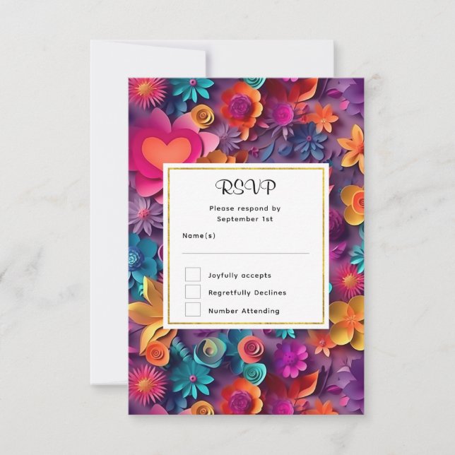 Fleurs de printemps colorées Mariage Motif RSVP (Devant)