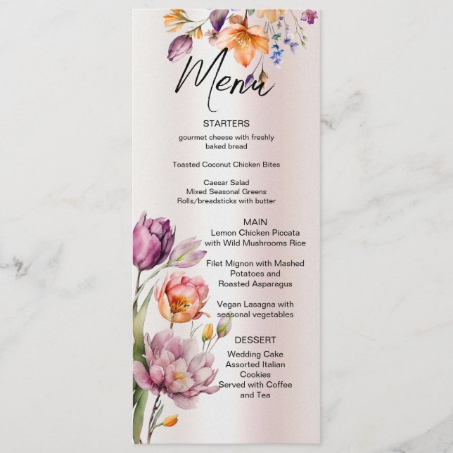 Fleurs de printemps colorées Menu Mariage (Devant)