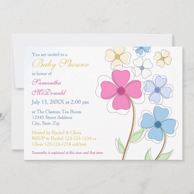 Fleurs de Printemps - Invitation à une Baby Shower (Devant)