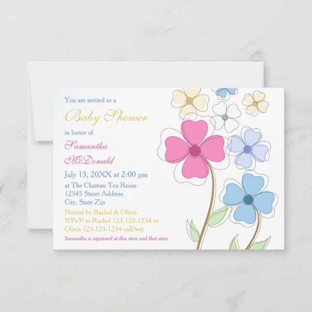 Fleurs de printemps - Invitation Baby shower 3x5 (Devant)