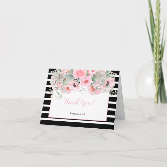 Fleurs de printemps roses aquarelle rayures Merci (Devant)
