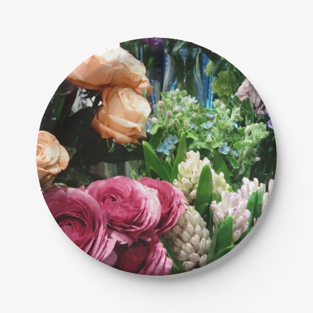 Fleurs de printemps sur assiette en carton (Devant)