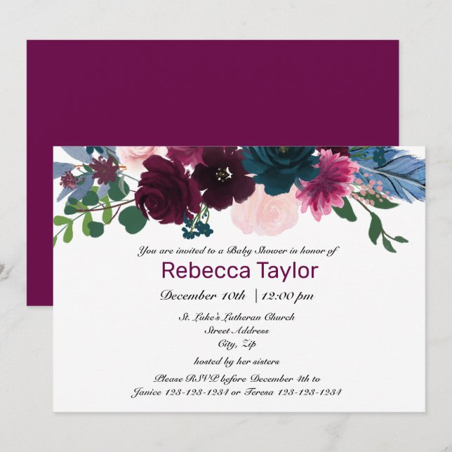 Fleurs de Prunier en Fleur - Invitation à une Baby (Devant / Derrière)