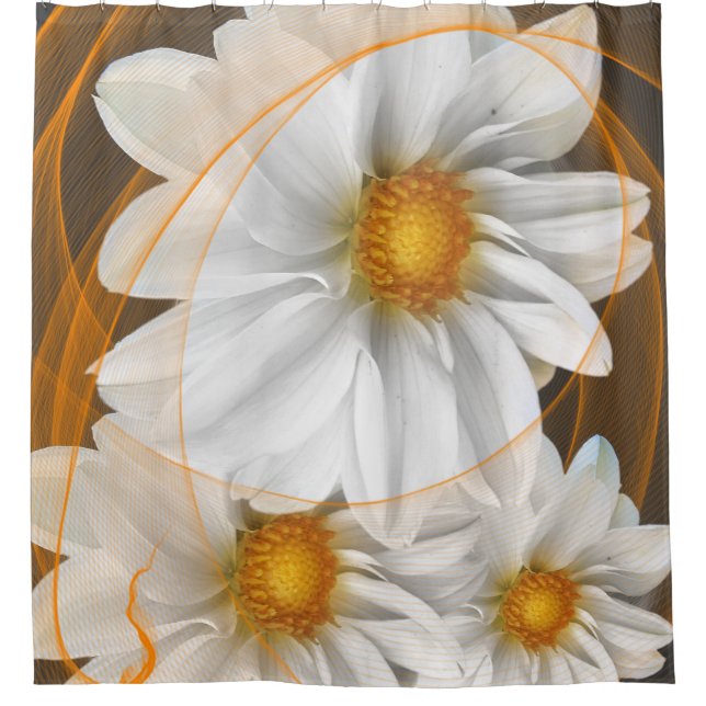 Fleurs de rideau de douche blanc noir orange (Devant)
