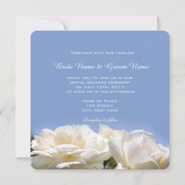 fleurs de rose blanche dans une invitation de mari (Devant)