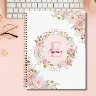 Fleurs de rose rose blush aquarelle monogramme flo