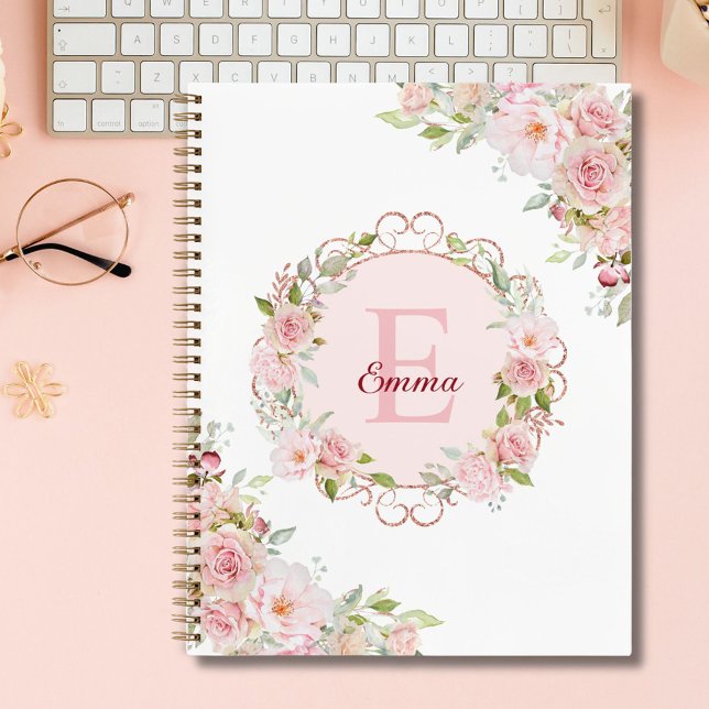 Fleurs de rose rose blush aquarelle monogramme flo (In situ)