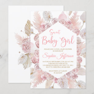 Fleurs de rose rose pâle Baby shower Invitation