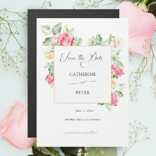 Fleurs de roses aquarelles rose blush/ivoire Enreg