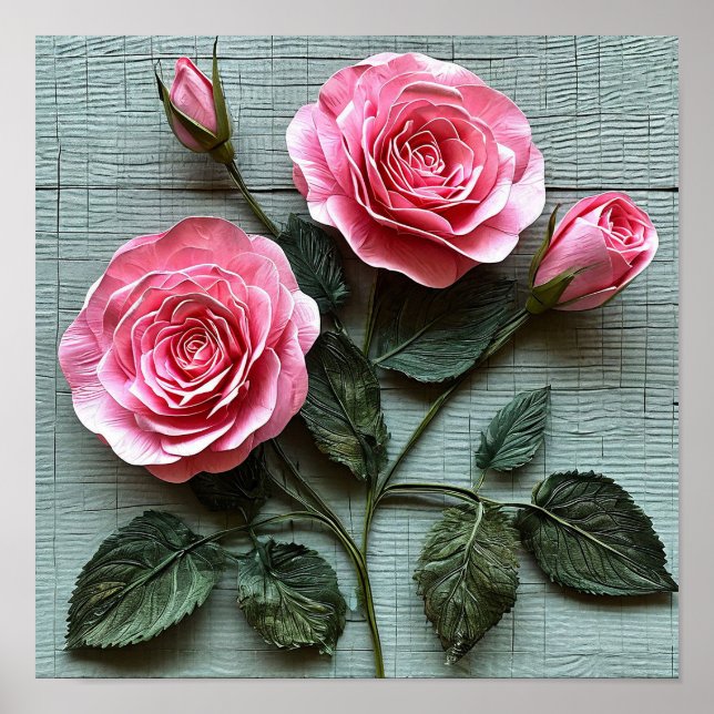 Fleurs de roses roses Art mural floral romantique (Devant)