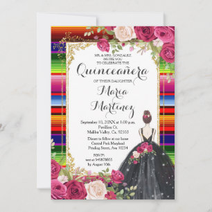 Fleurs de Roses Rouges Quinceañera Invitation Anni