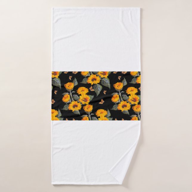 Fleurs de soleil à motifs floraux sans couture sur (Serviette de bain)