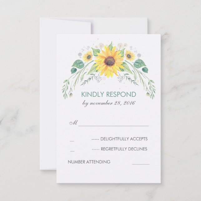 Fleurs de soleil aquarelle Mariage rustique RSVP (Devant)