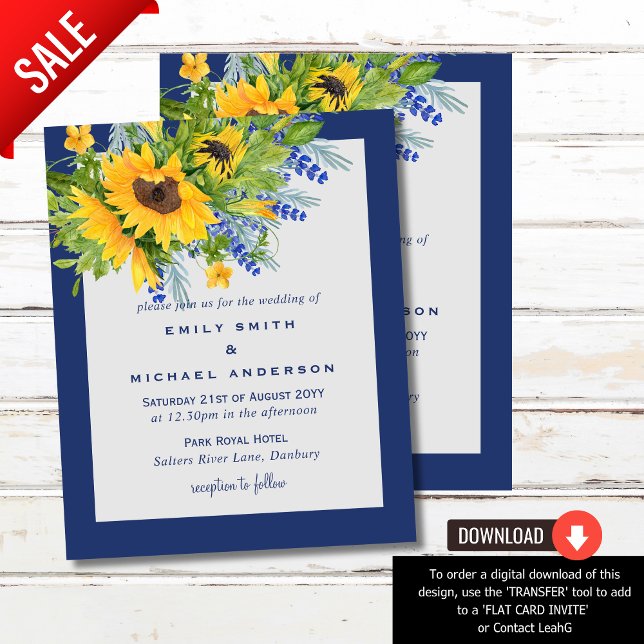 Fleurs de soleil Bleu jaune Floral Invitations de  (Créateur téléchargé)