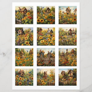 Fleurs de soleil coupées et maisons d'oiseaux Jard