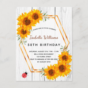 Fleurs de soleil d'anniversaire invitation bois bl
