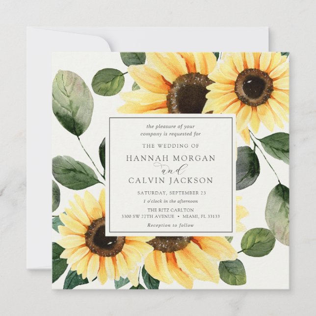 Fleurs de soleil et Faire-part de mariage verdoyan (Devant)