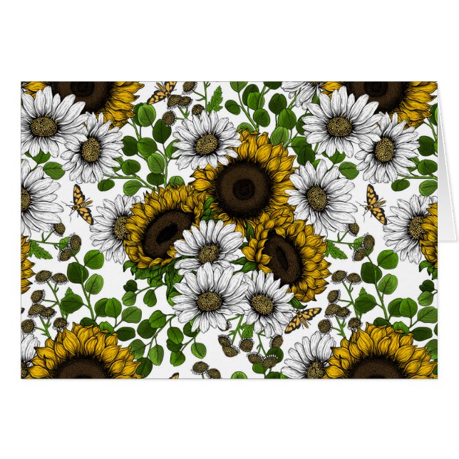 Fleurs de soleil et marguerites, jardin d'été 3 (Devant horizontal)