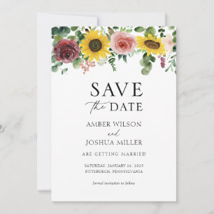 Fleurs de soleil et mariage Rose Sauvez la date
