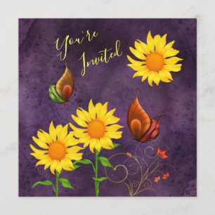 Fleurs de soleil et papillons magiques Invitation