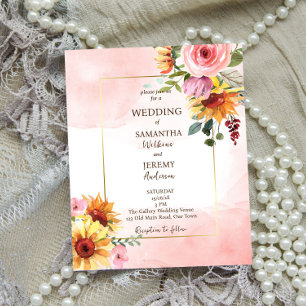 Fleurs de soleil et roses roses rose invitation de
