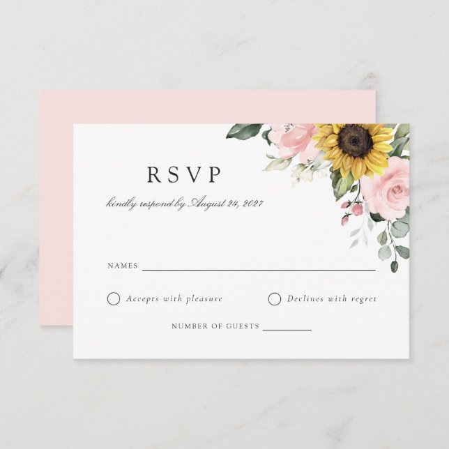 Fleurs de soleil florale Blush rose mariage carte  (Devant / Derrière)